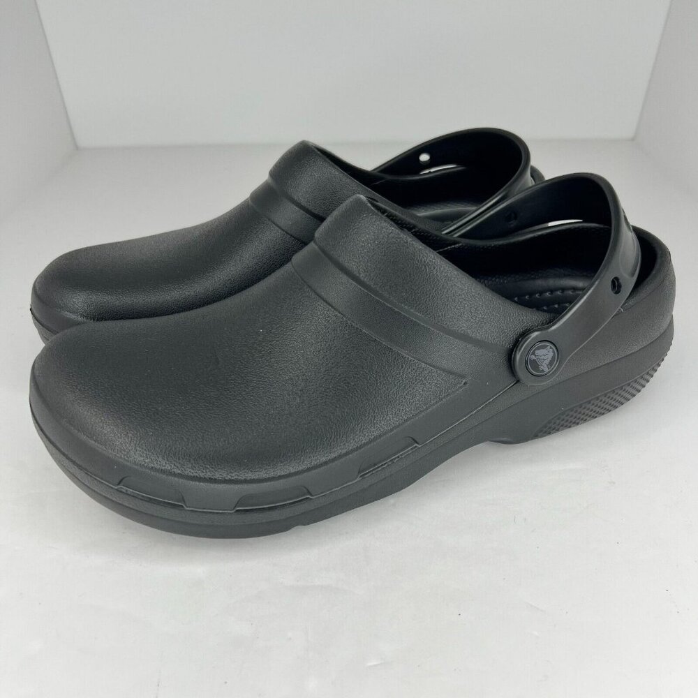 Crocs Mens Black Slip On Solid Round Toe Low Top Rubber Size 12M Clog Shoes